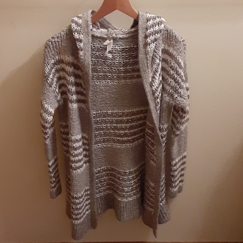 Crochet Gray & White Stripe Cardigan